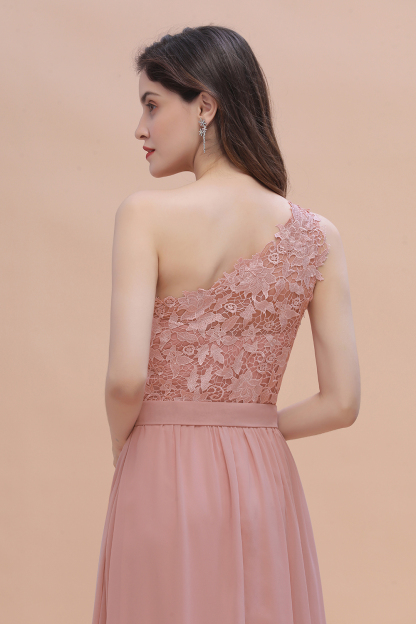BMbridal Chic One Shoulder Chiffon Lace Vintage Mauve Bridesmaid Dress On Sale-BMbridal