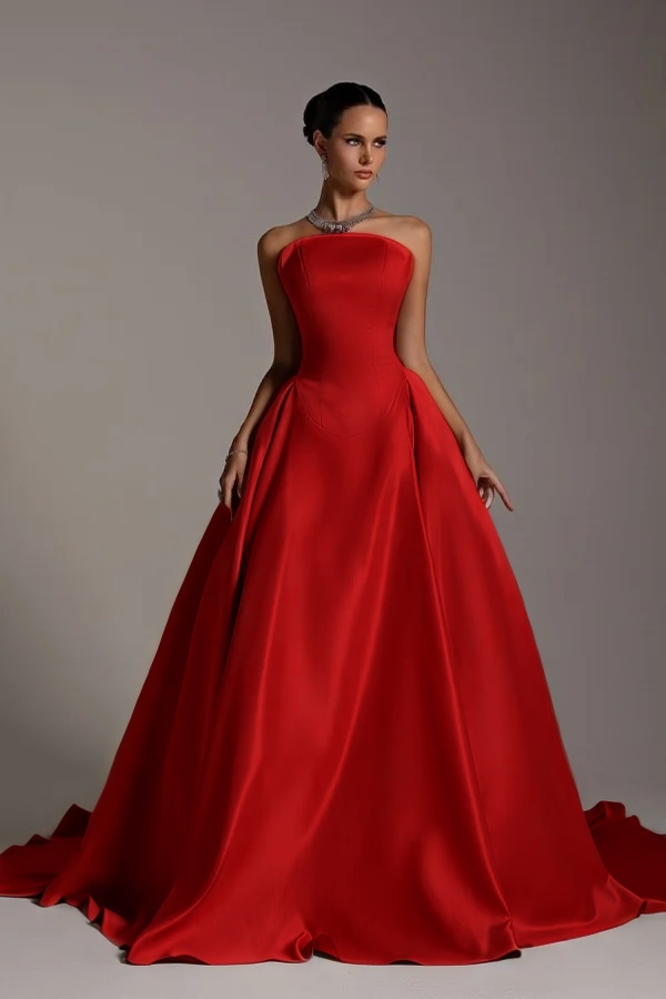 Chic Strapless Sleeveless A Line Long Prom Dress With Pleated