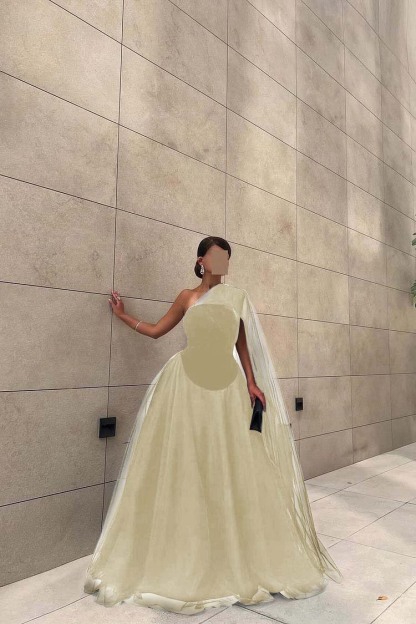 Chic Black Tulle One Shoulder Sleeveless Ball Gown Long Prom Dress