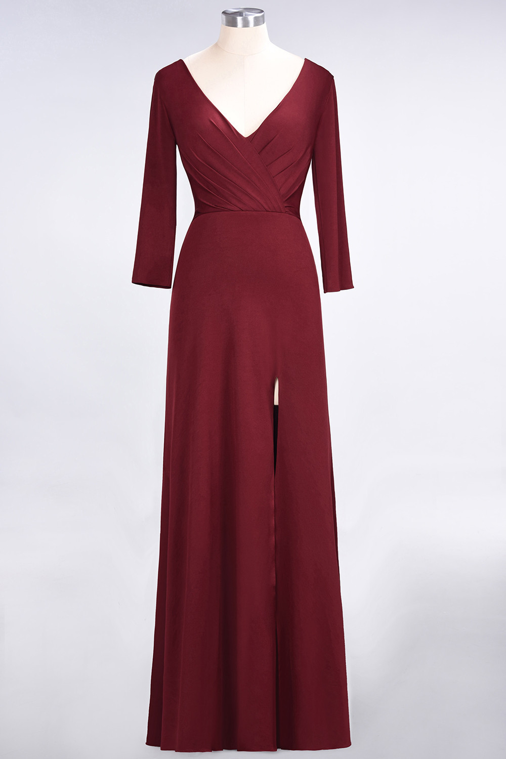 BMbridal Popular Spandex Long-Sleeves Burgundy Bridesmaid Dresses with Side-Slit-BMbridal