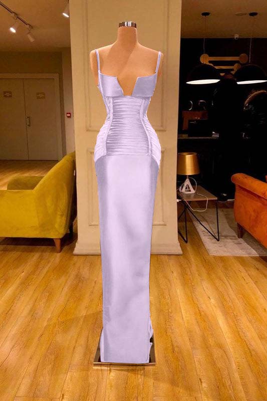 Burgundy V Neck Spaghetti Strap Sleeveless Mermaid Prom Dress With Pleated