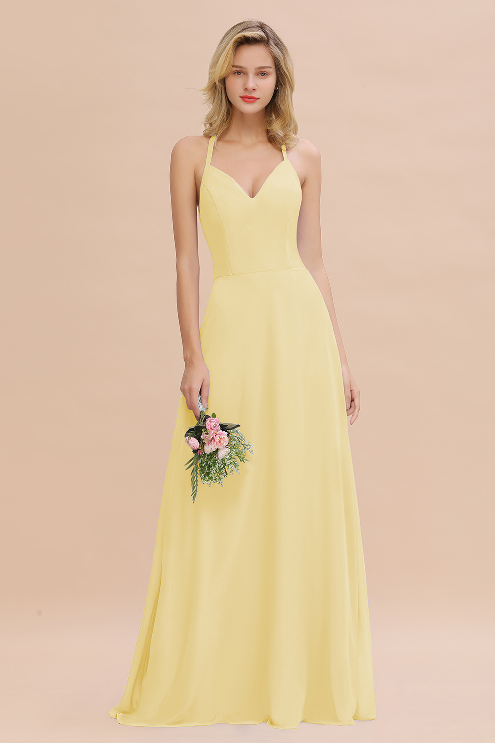 BMbridal Modest Halter V-Neck Sleeveless Long Bridesmaid Dresses Online-BMbridal
