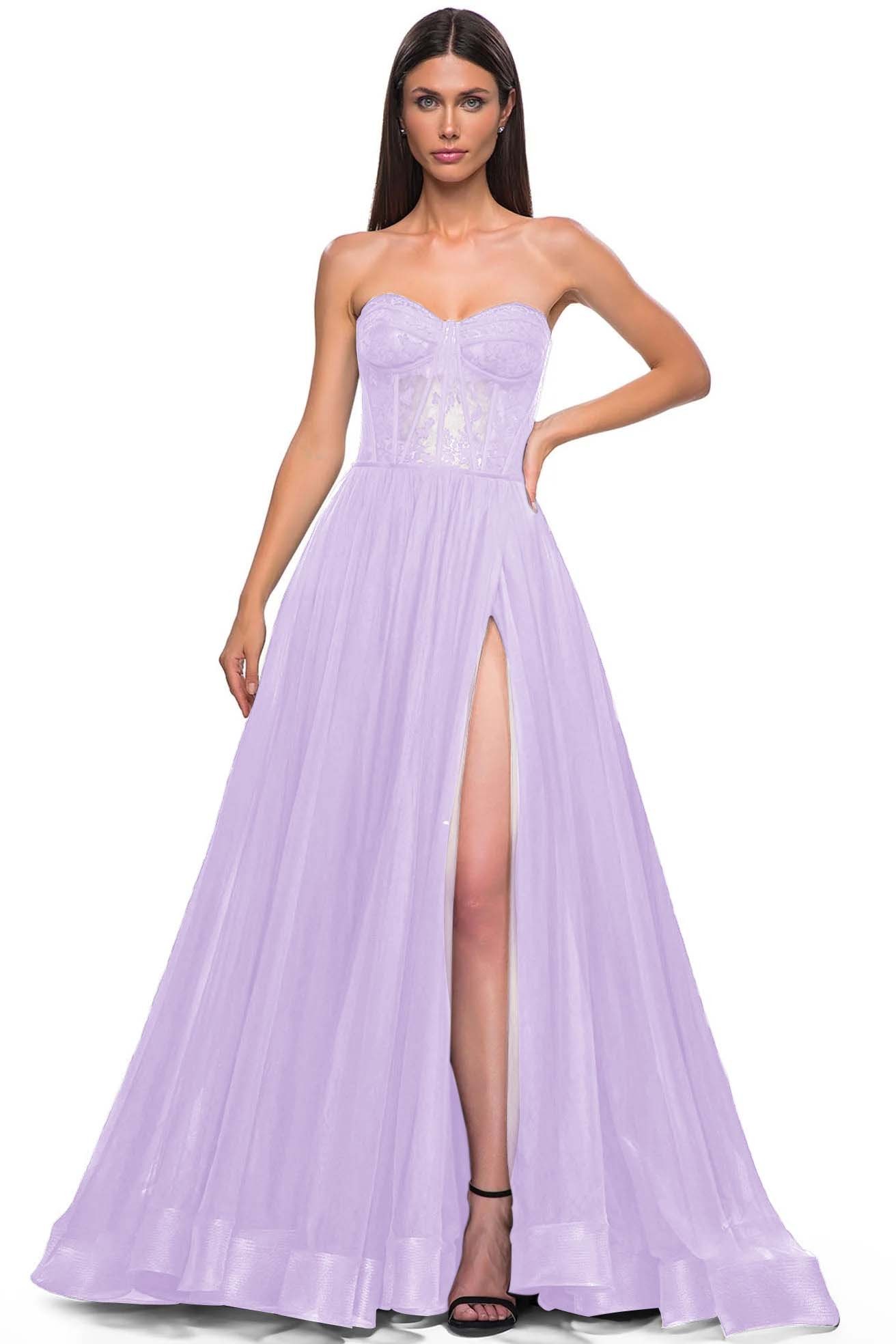 Strapless Sleeveless Long High Split Prom Dress With Appliques
