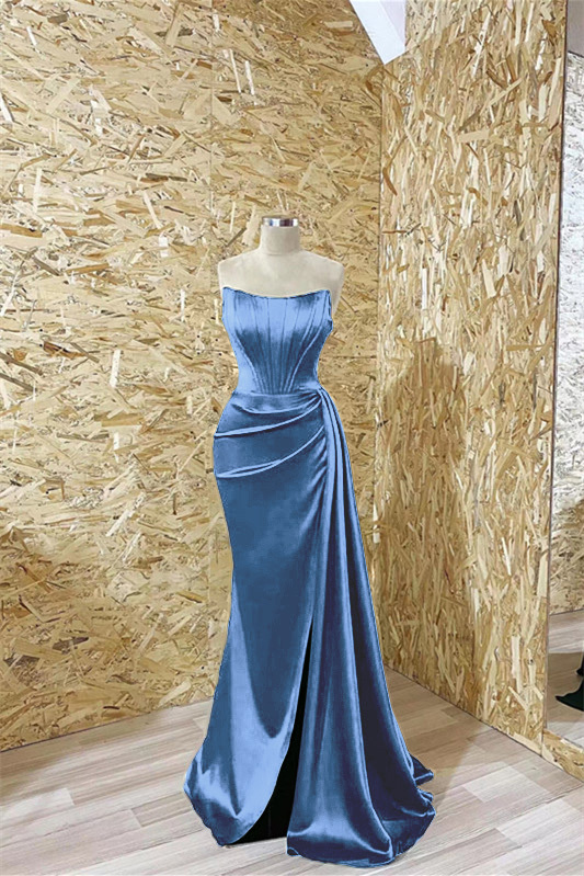 Modern Dark Green Strapless Mermaid Prom Dress Pleated With Ruffles