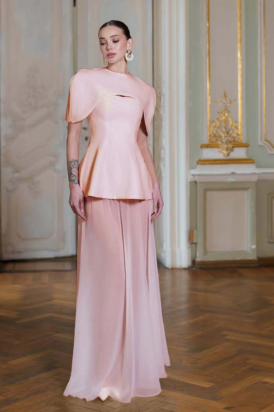 Chiffon Sleeveless Long Mermaid Prom Dress With Pleated Shawl