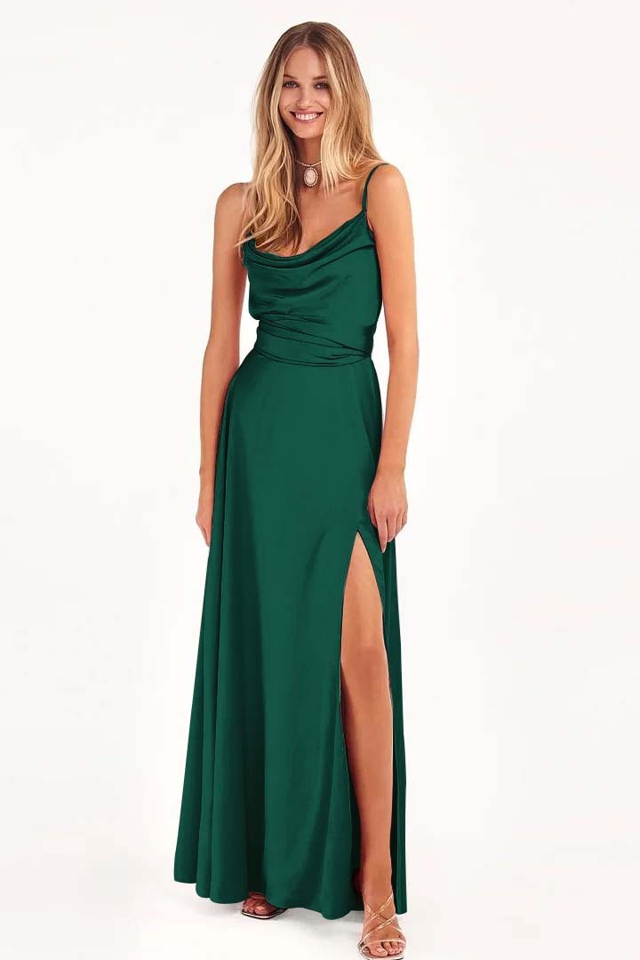 Spaghetti Strap Sleeveless Pleated Long Prom Dress With Split