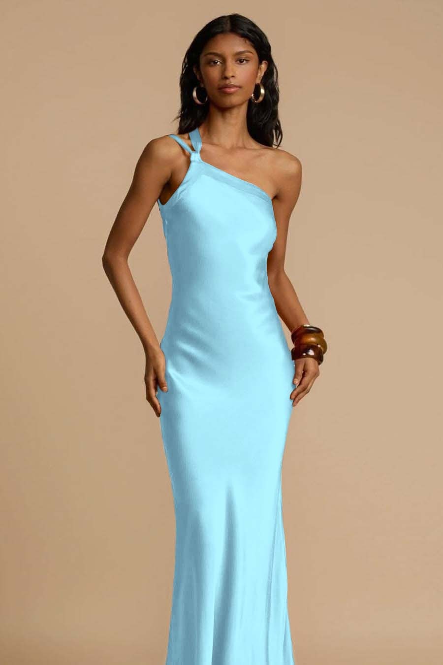 One Shoulder Sleeveless Backless Long Prom Dress With Ruffles