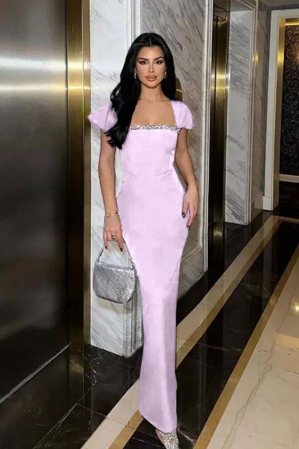 Sleeveless Square Neck Long Mermaid Prom Dress With Pleated Beading