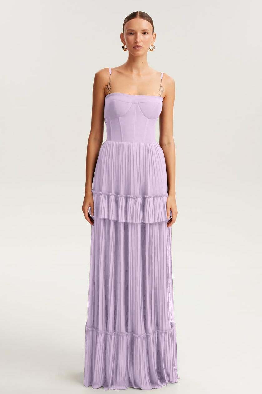 Spaghetti Strap Sleeveless Long Prom Dress With Ruffles