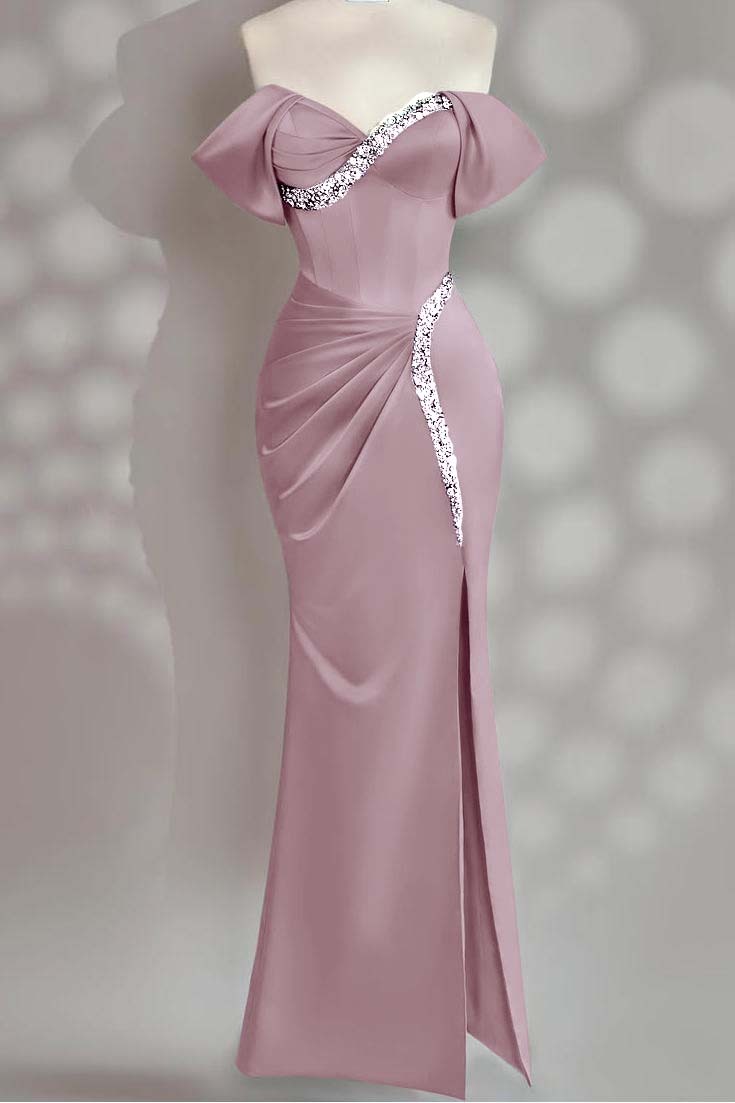 Sleeveless Off the Shoulder Long Mermaid Prom Dress With Beading