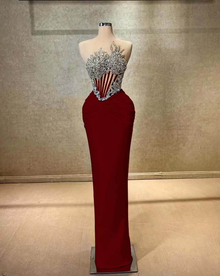 Strapless Sleeveless Long Mermaid Prom Dress With Beading Pleated