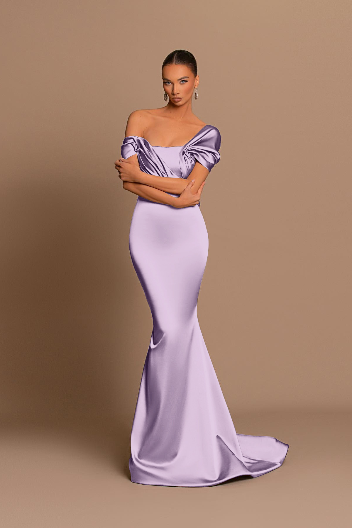 Glamorous Gray Off the Shoulder Mermaid Prom Dress With Pleated