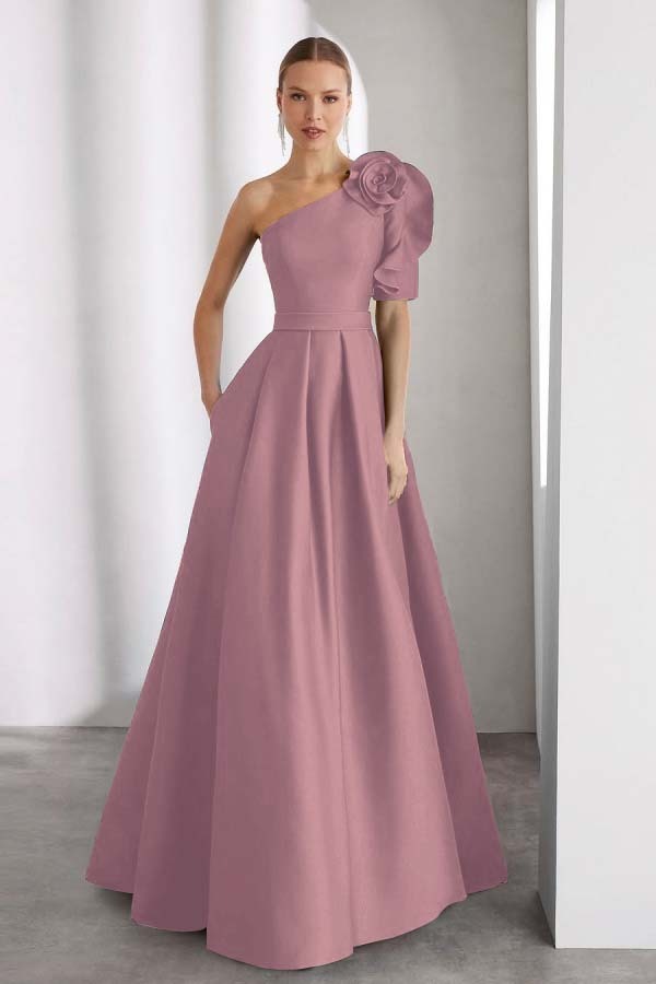 One Shoulder Sleeveless Long A Line Prom Dress With Pockets