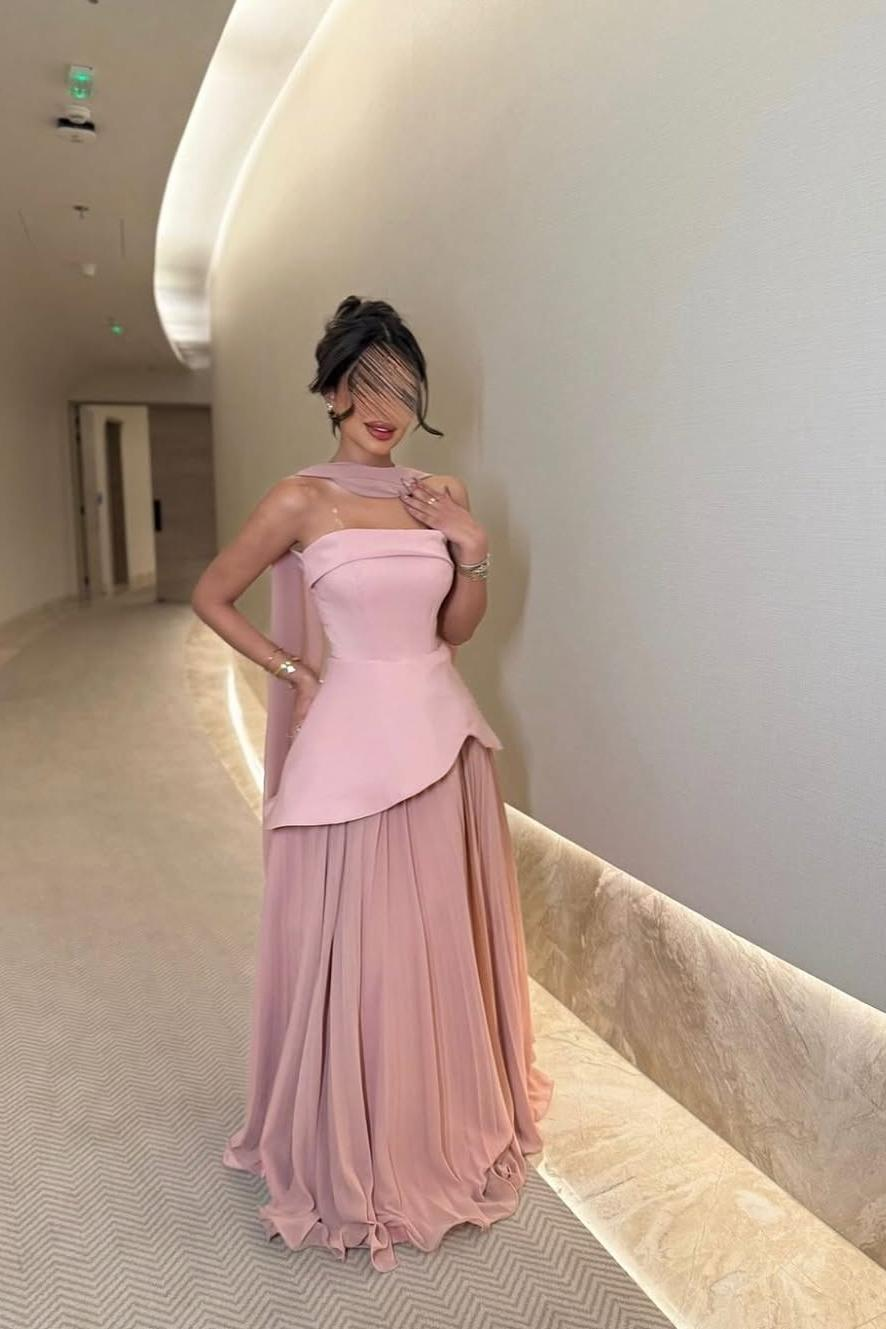 Chic Strapless Sleeveless Long Prom Dress With Ruffles Pleated