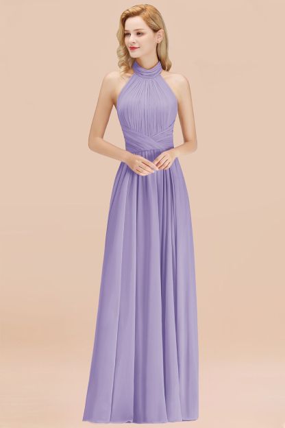 BMbridal Gorgeous High-Neck Halter Backless Bridesmaid Dress Dusty Rose Chiffon Maid of Honor Dress-BMbridal