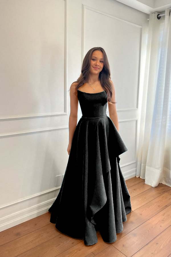 Glamorous Strapless Sleeveless Long Prom Dress With Pleated