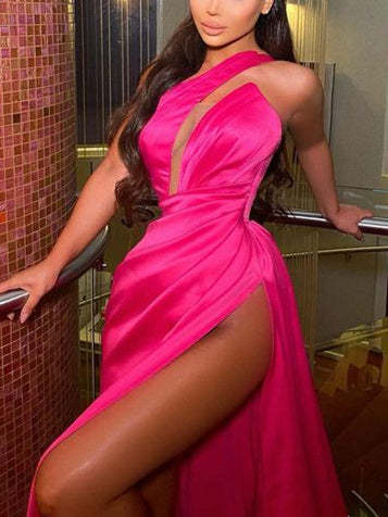 One-Shoulder Long Prom Dress with Sheath/Column Silhouette