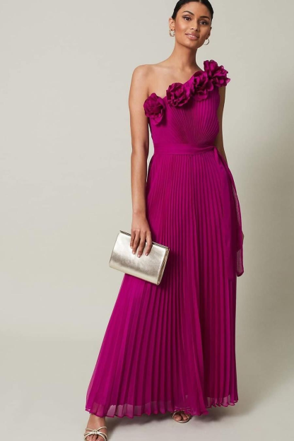 Chiffon One Shoulder Sleeveless Long Prom Dress With Pleated