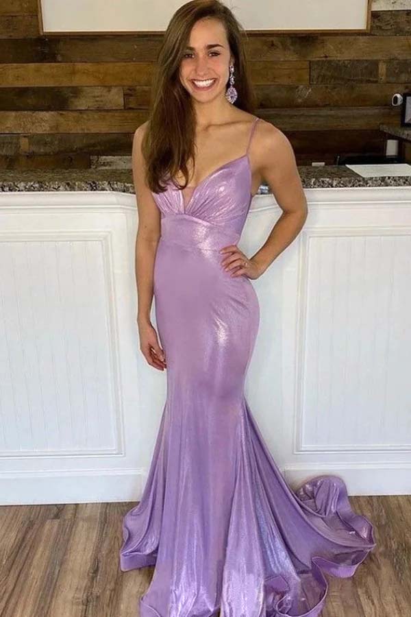 Spaghetti Strap Sleeveless Long Mermaid Prom Dress With Ruffles