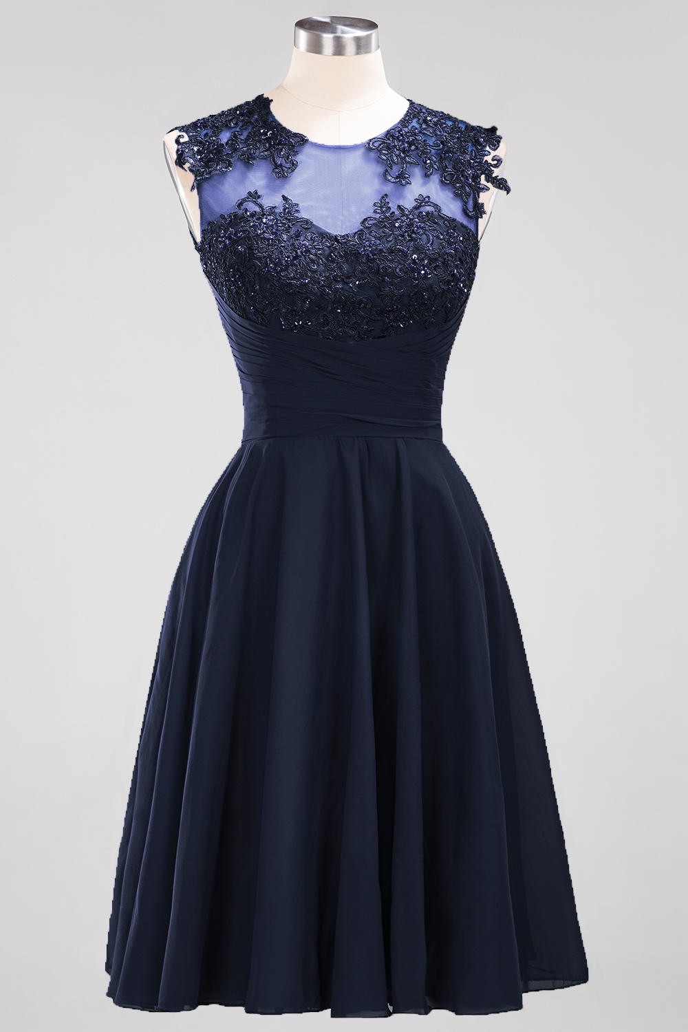 BMbridal Cute Chiffon Round Neck Short Burgundy Bridesmaid Dresses with Appliques-BMbridal