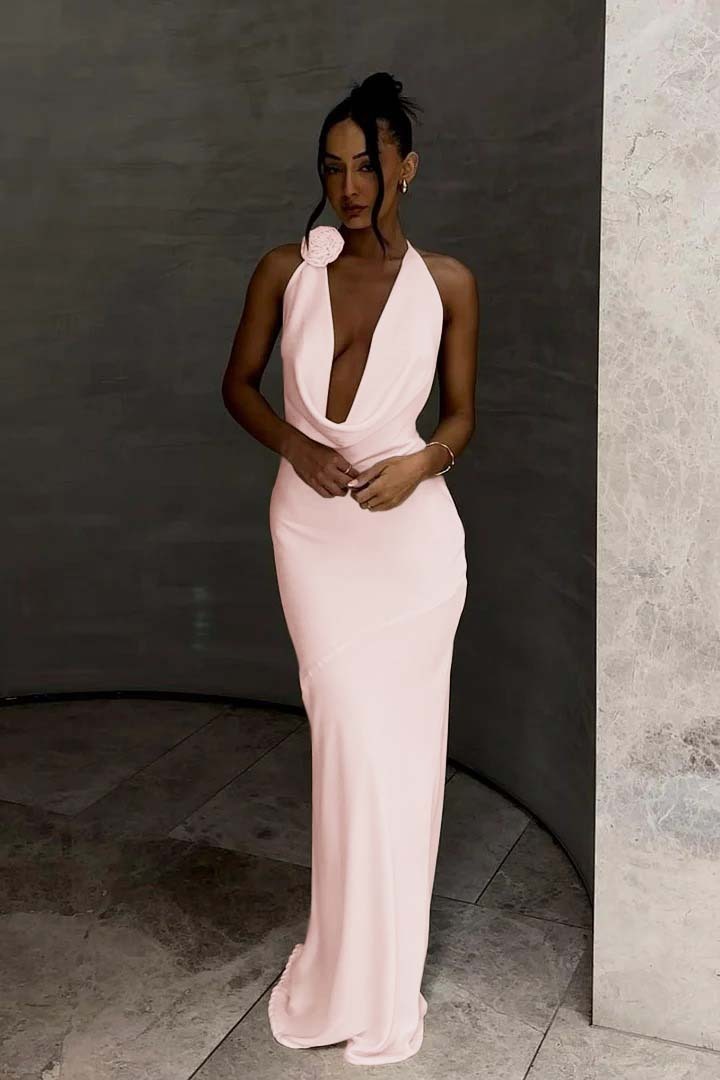 White Halter Sleeveless Mermaid Long Prom Dress With Pleated