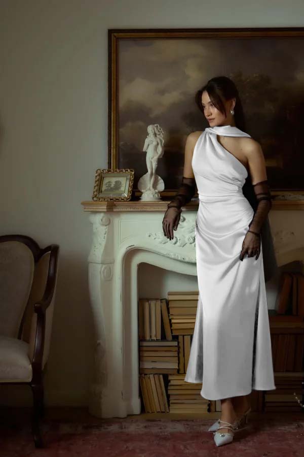 One Shoulder Sleeveless Long Mermaid Prom Dress With Pleated