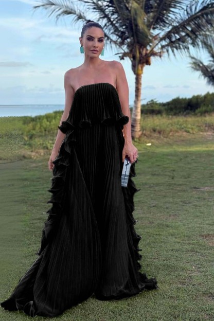 Charming Strapless Sleeveless Long Prom Dress With Pleated Ruffle