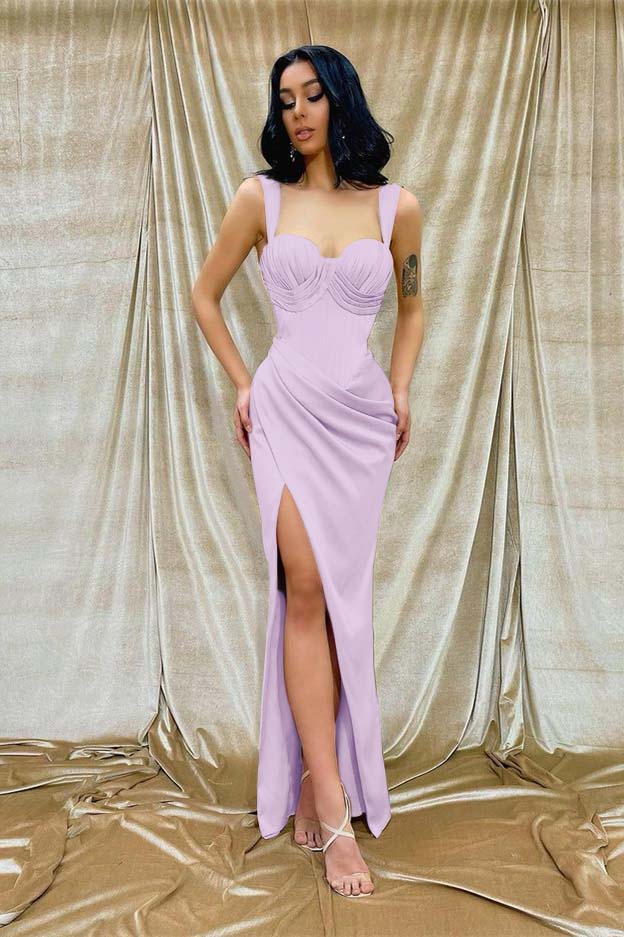 Straps Sweetheart Sleeveless Mermaid Long Prom Dress With Split