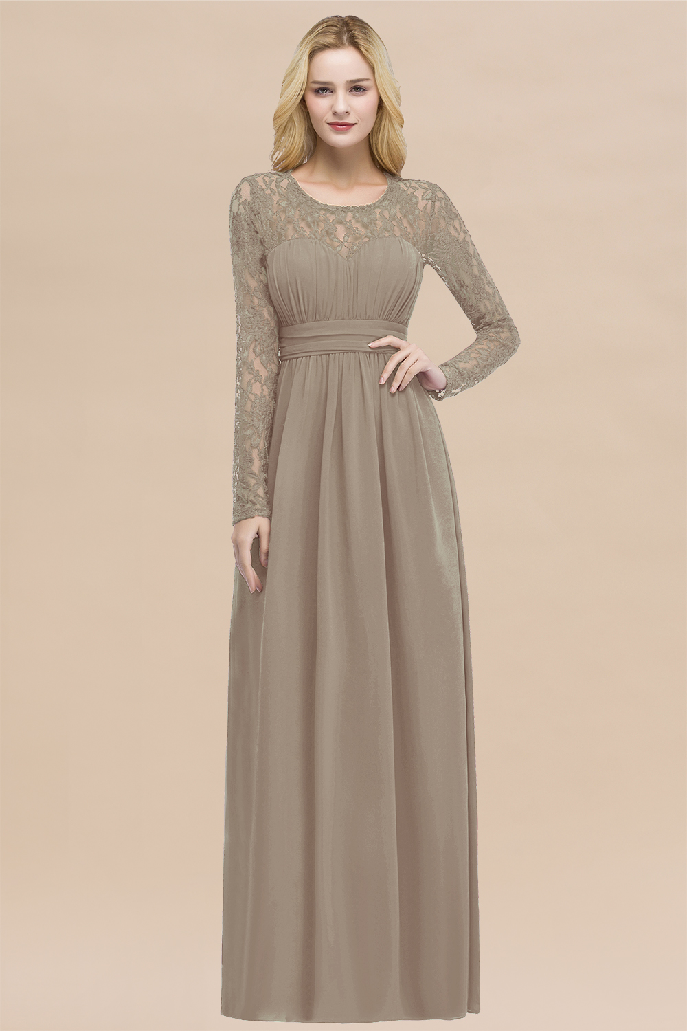 BMbridal Elegant Lace Burgundy Bridesmaid Dresses Online with Long Sleeves-BMbridal