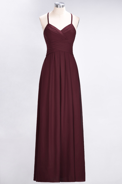BMbridal Affordable Spaghetti Straps V-Neck Burgundy Chiffon Bridesmaid Dress with Keyhole Back-BMbridal