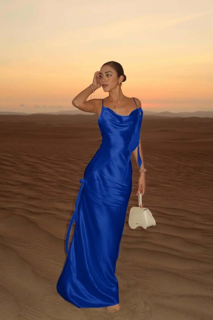 Spaghetti Strap Backless Sleeveless Long Mermaid Prom Dress With Pleated