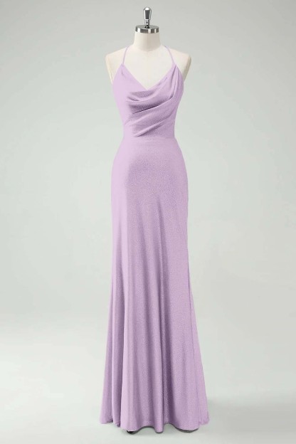 Chic Halter Sleeveless Long Mermaid Prom Dress With Pleated