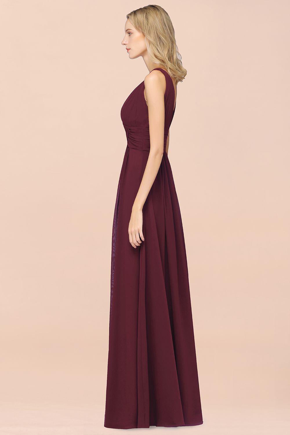 BMbridal Elegant V-Neck Burgundy Chiffon Affordable Bridesmaid Dress with Ruffle-BMbridal