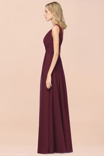 BMbridal Elegant V-Neck Burgundy Chiffon Affordable Bridesmaid Dress with Ruffle-BMbridal
