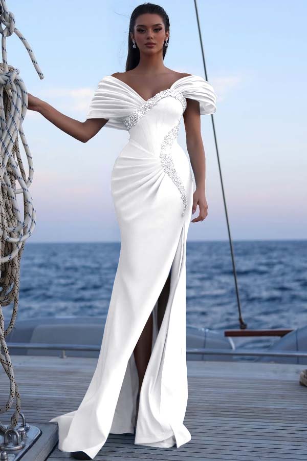 Off the Shoulder Sleeveless Long Mermaid Prom Dress With Sequins