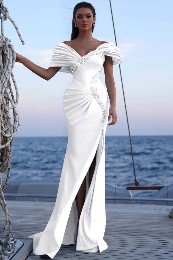 Off the Shoulder Sleeveless Long Mermaid Prom Dress With Sequins