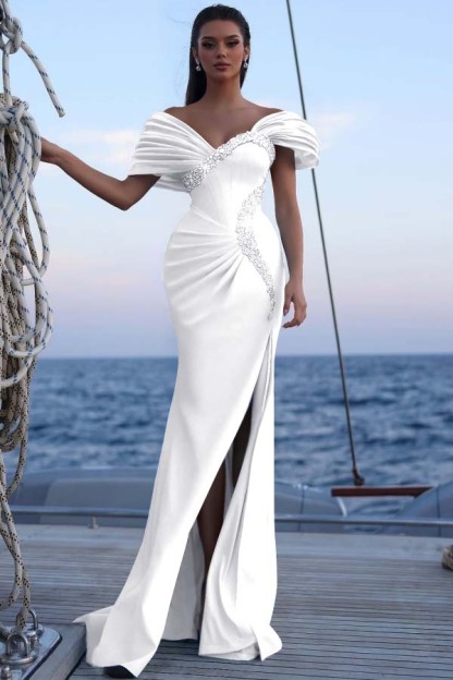 Off the Shoulder Sleeveless Long Mermaid Prom Dress With Sequins