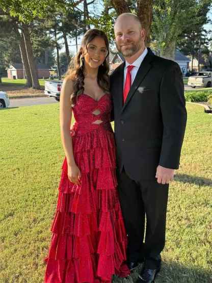 A Line Strapless Sweetheart Satin Long Prom Dress with Keyhole