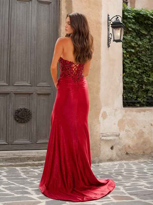 Black Sheath Sweetheart Long Prom Dress With Slit