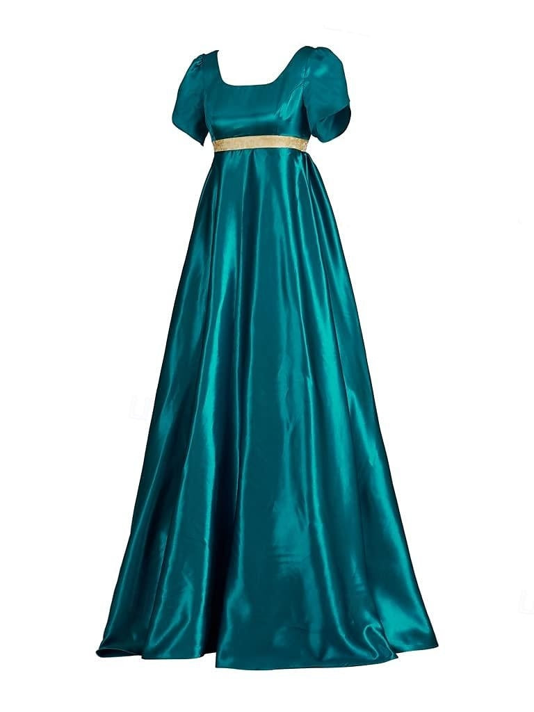 19th Century Retro Ball Gown with Square Neck and Short Sleeves Floor-Length Halloween Performance Dress-BMbridal.UK