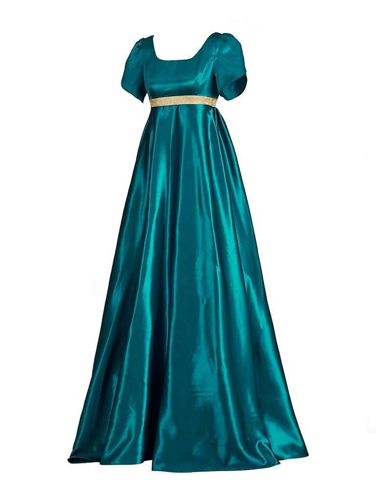 19th Century Retro Ball Gown with Square Neck and Short Sleeves Floor-Length Halloween Performance Dress-BMbridal.UK