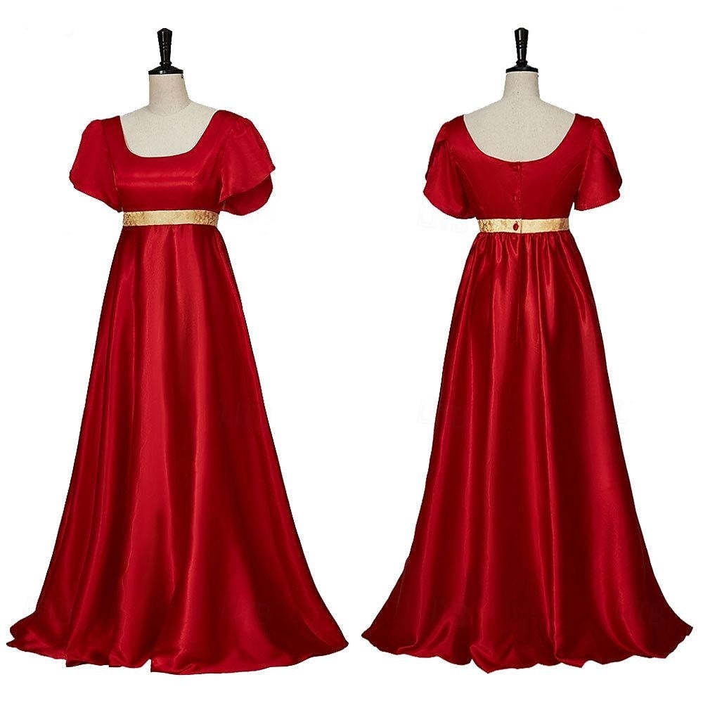 19th Century Retro Ball Gown with Square Neck and Short Sleeves Floor-Length Halloween Performance Dress-BMbridal.UK