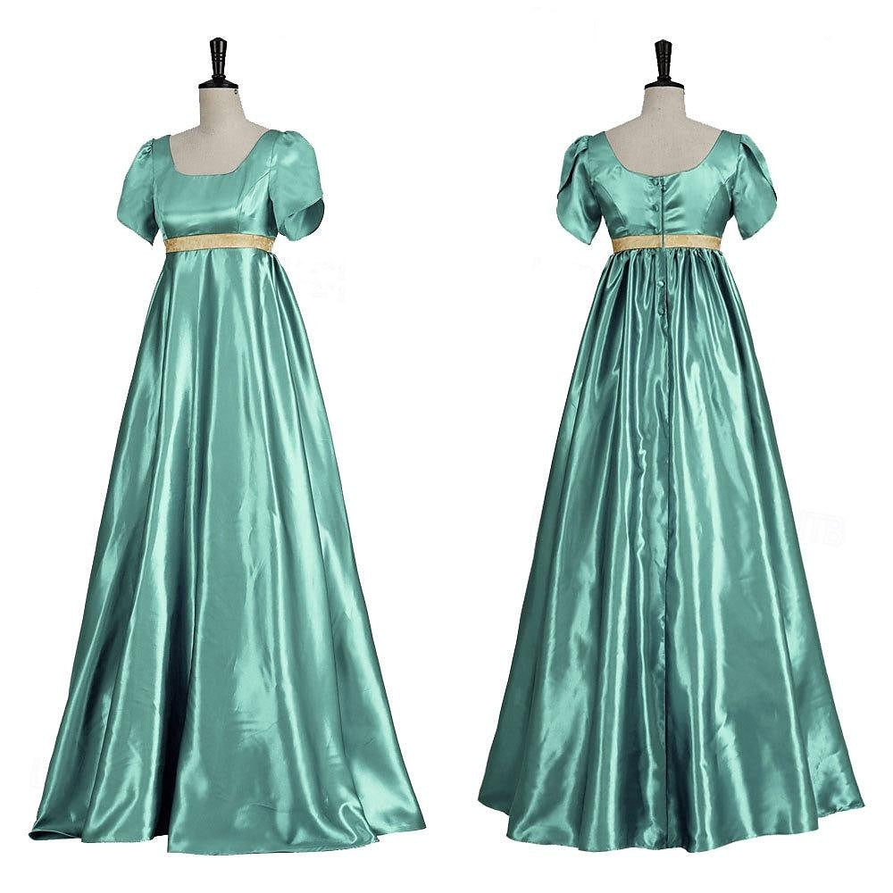 19th Century Retro Ball Gown with Square Neck and Short Sleeves Floor-Length Halloween Performance Dress-BMbridal.UK