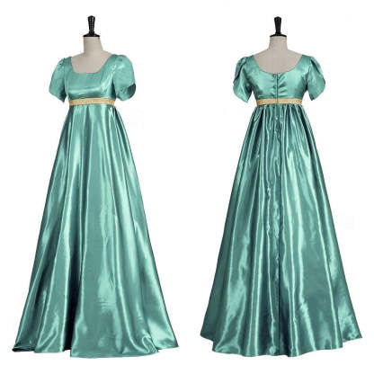 19th Century Retro Ball Gown with Square Neck and Short Sleeves Floor-Length Halloween Performance Dress-BMbridal.UK