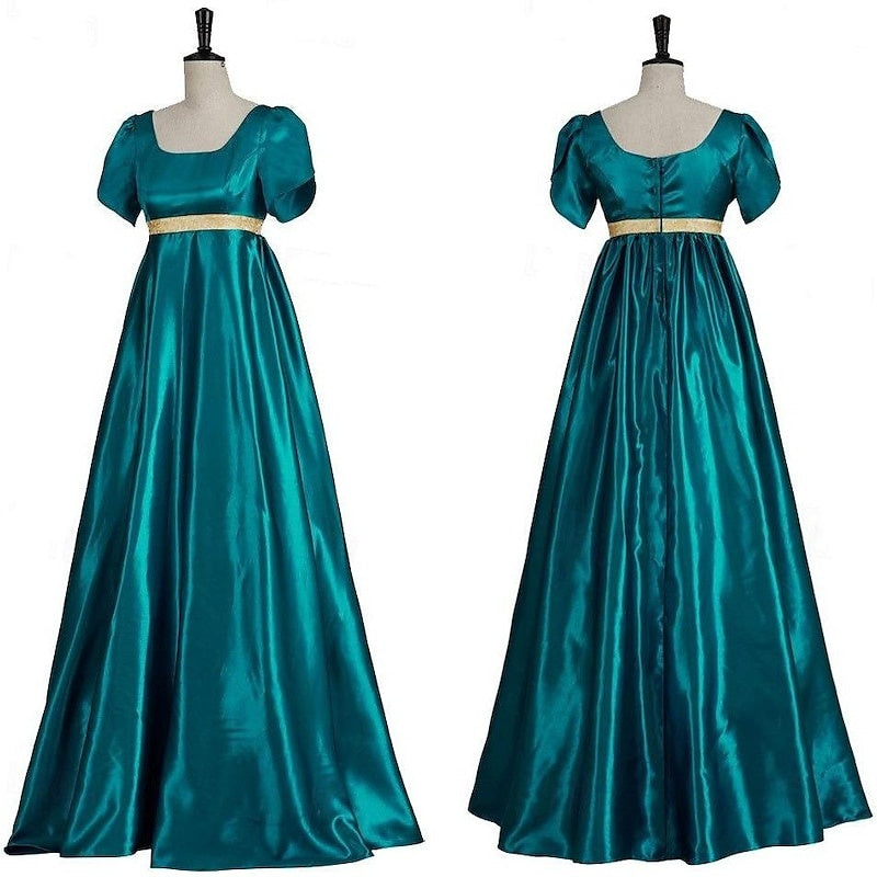 19th Century Retro Ball Gown with Square Neck and Short Sleeves Floor-Length Halloween Performance Dress-BMbridal.UK