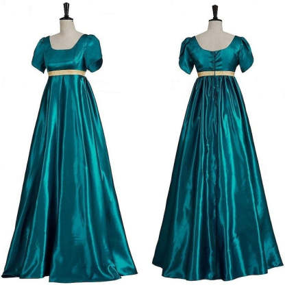 19th Century Retro Ball Gown with Square Neck and Short Sleeves Floor-Length Halloween Performance Dress-BMbridal.UK