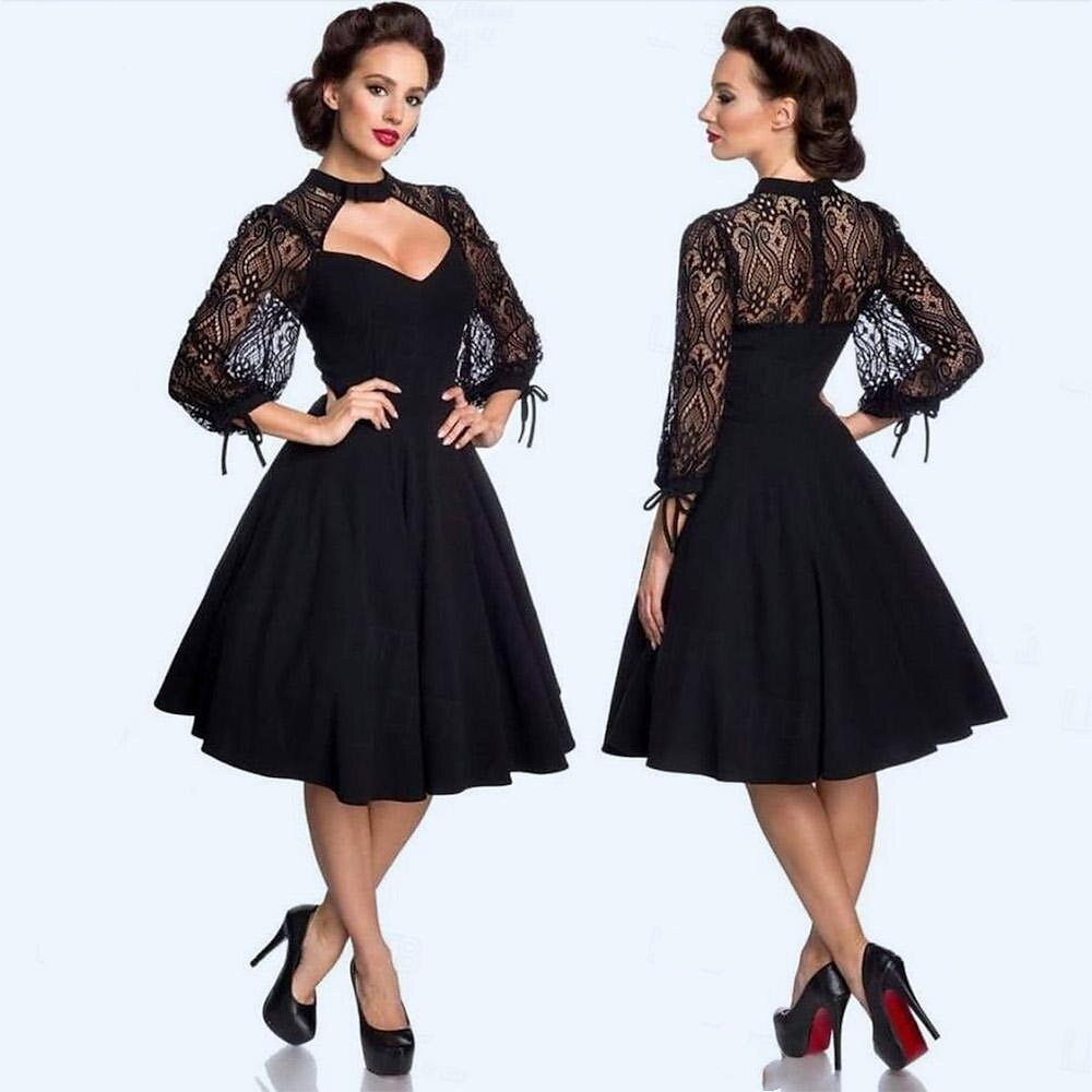 Short-Sleeve Knee-Length Halloween Dress with Lace in A-Line/Princess Cut and Jewel Neckline