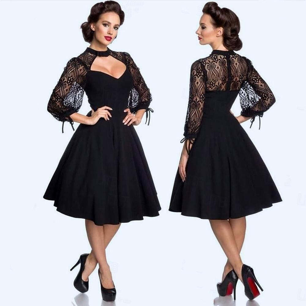 Short-Sleeve Knee-Length Halloween Dress with Lace in A-Line/Princess Cut and Jewel Neckline