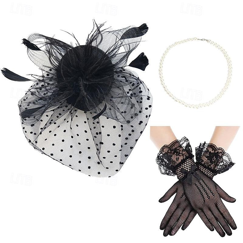 Necklace and Gloves Set with 1950s Vintage Tiara