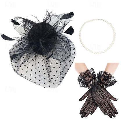 Necklace and Gloves Set with 1950s Vintage Tiara